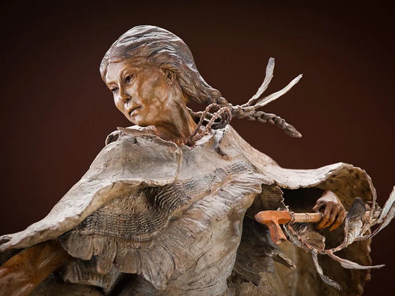 White Buffalo Calf Woman — bronze sculpture by Ken Rowe at Rowe Fine Art Gallery in Sedona